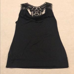 Black blouse with lace straps - Medium